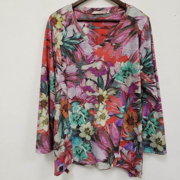 Soft Surroundings Womens Tropical Flower Top Size 2X Beachy Vacation Stretch - Picture 1 of 9